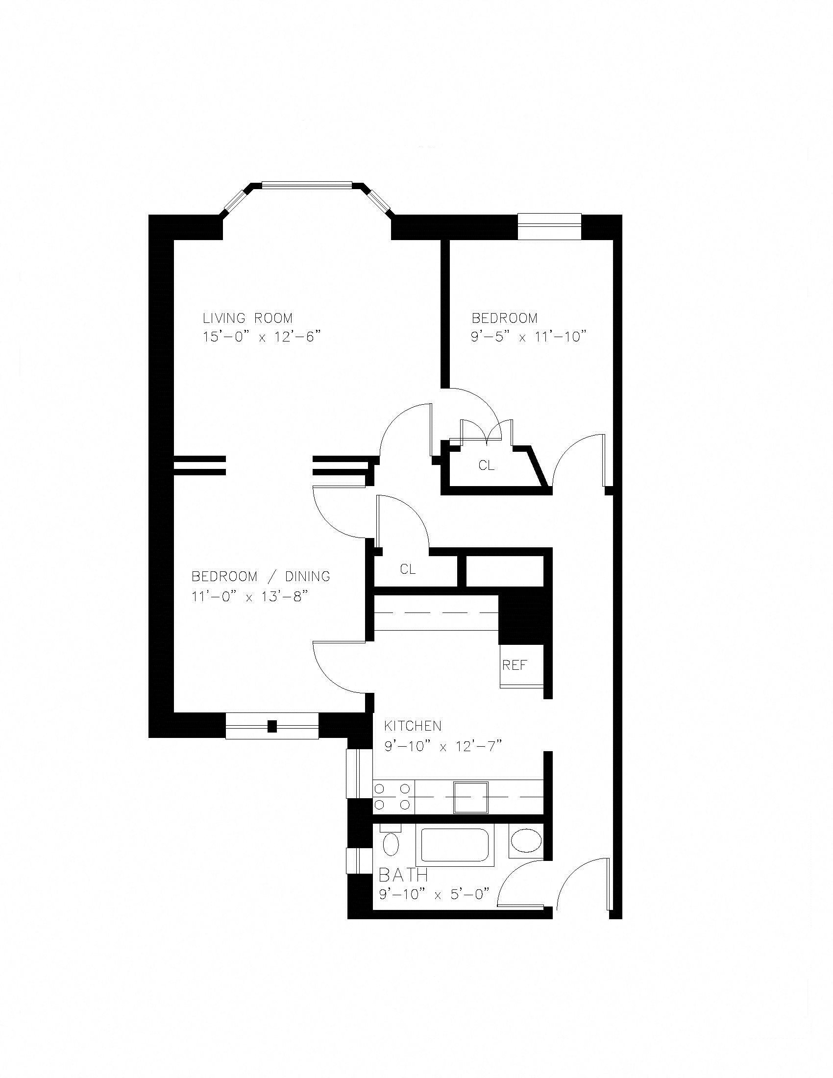 Large 1 Bedroom 1 Bathroom with Dining Room Floor Plan 6